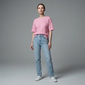 Zulu & Zephyr Womens Pink Ribbed Knit Oversized T-Shirt Size 6 Side Slit Cotton